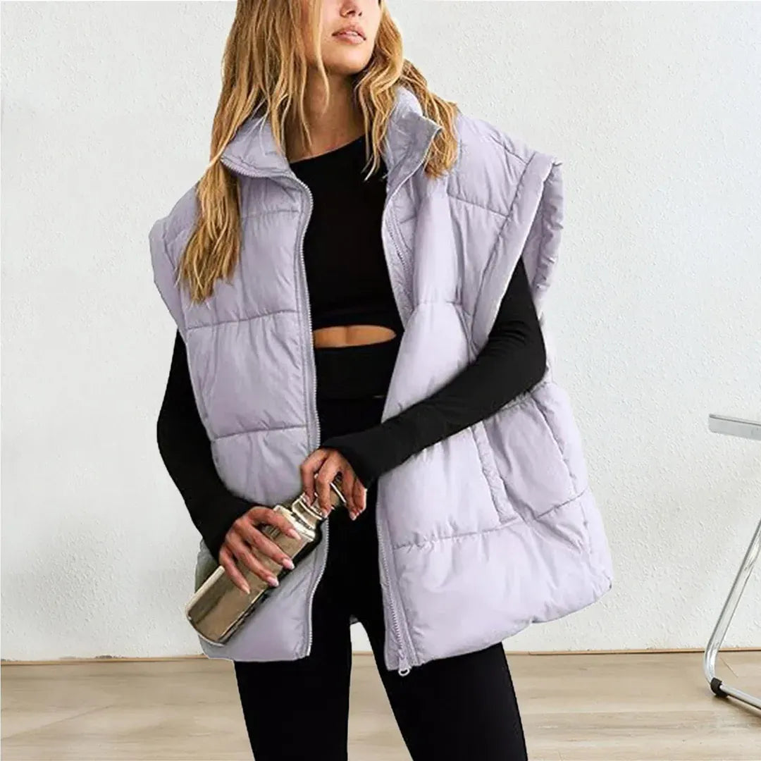 Dames Puffer Vest – Gewatteerd – Relaxte Pasvorm – Hoge Kraag – Heuplengte
