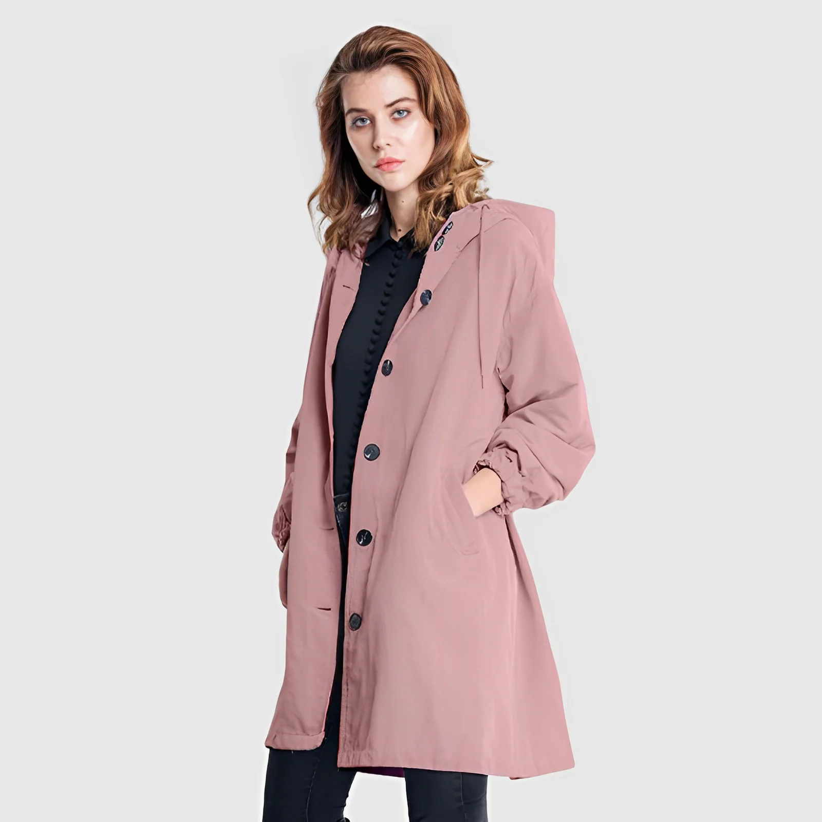 Damesmantel – Relaxte Pasvorm – Knoopsluiting – Capuchon – Lichtgewicht Casual Model
