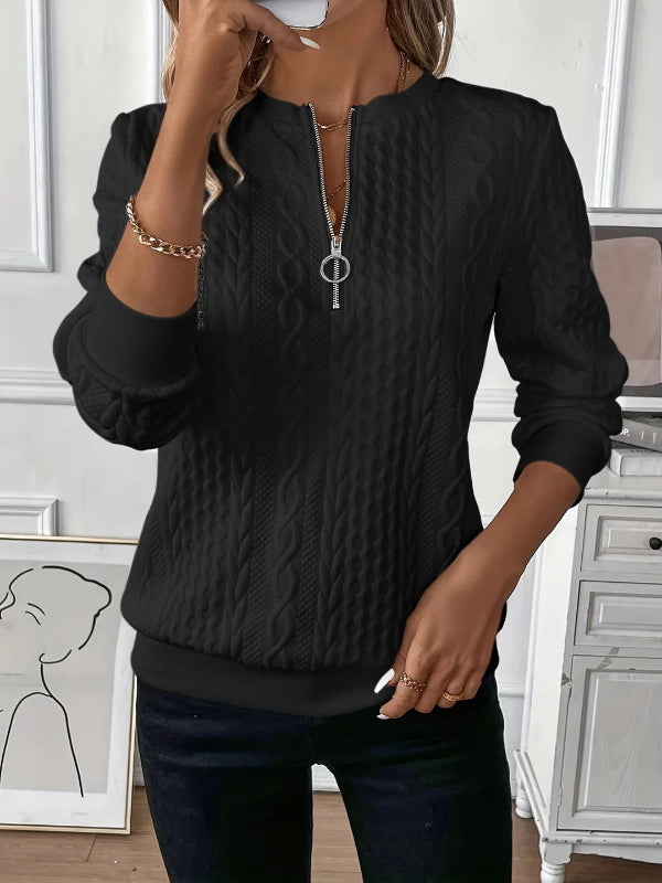 Dames Half-Zip Sweatshirt – Kabelbreisel – Relaxte Pasvorm – Ribboorden