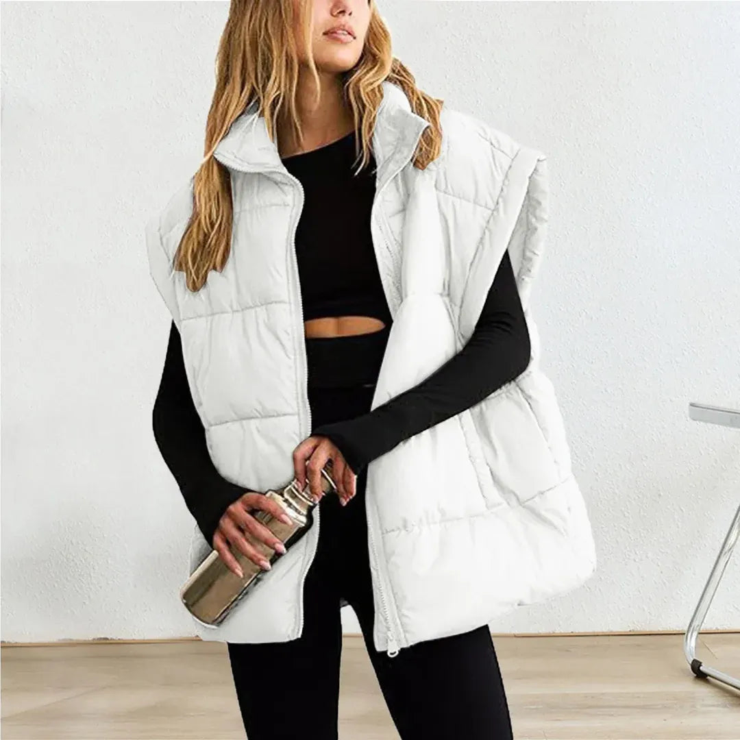 Dames Puffer Vest – Gewatteerd – Relaxte Pasvorm – Hoge Kraag – Heuplengte