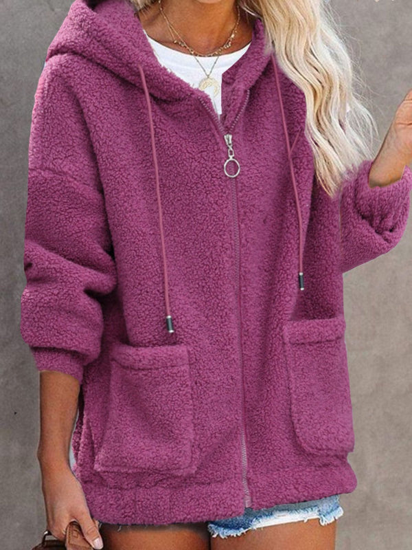 Damescardigan Met Capuchon – Fleece – Oversized Pasvorm – Ritssluiting – Buikzakken