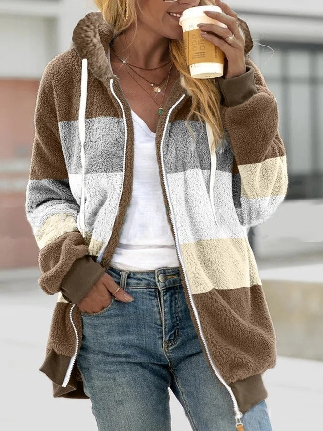 Women's hoodie jacket – Sherpa fleece – Relaxed fit – With hood and zipper