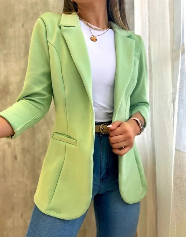 Dames blazer – Getailleerde pasvorm – Driekwart mouw – Notch revers – Flapzakken