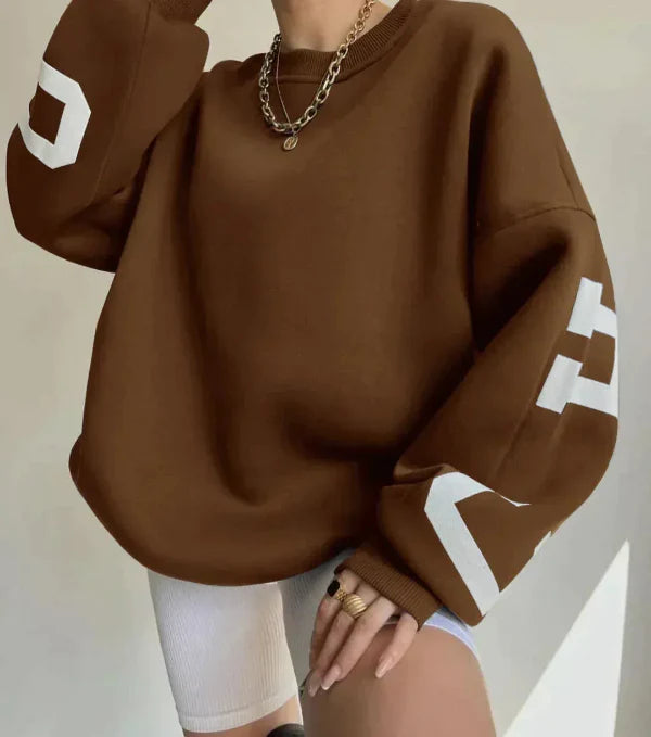 Dames Sweatshirt – Oversized Pasvorm – Katoenmix – Verlaagde Schouders – Mouwprint