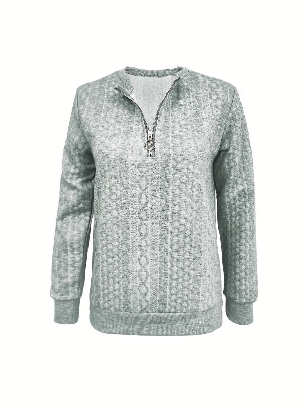 Dames Half-Zip Sweatshirt – Kabelbreisel – Relaxte Pasvorm – Ribboorden