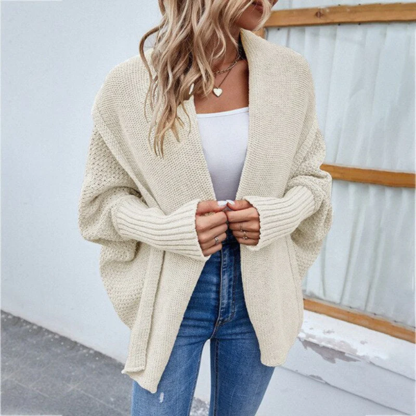 Dames Cardigan – Open Voorzijde – Oversized Pasvorm – Gebreide Wol Look – Ribboorden