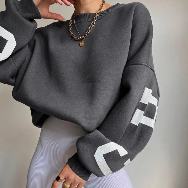 Dames Sweatshirt – Oversized Pasvorm – Katoenmix – Verlaagde Schouders – Mouwprint