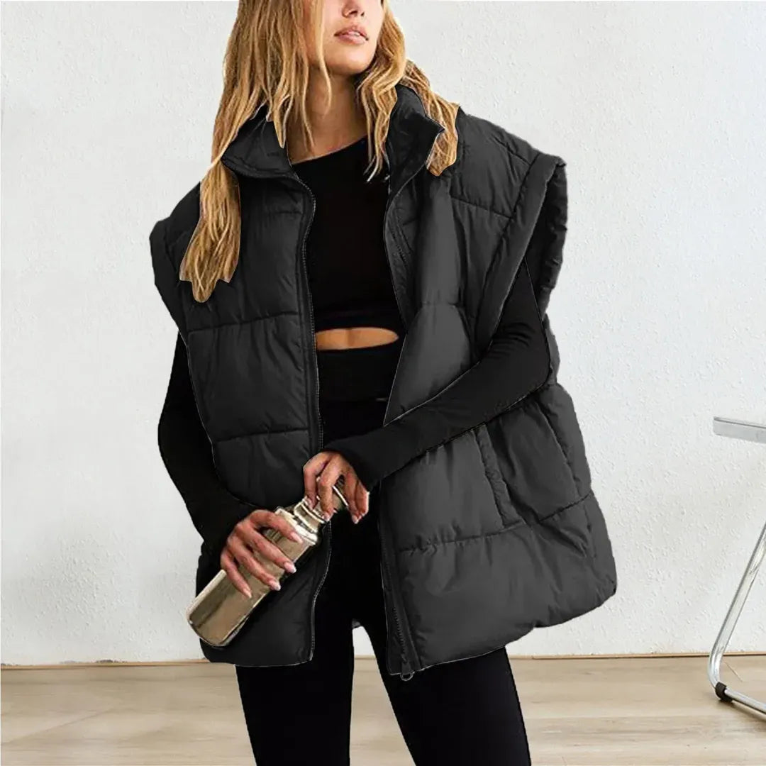Dames Puffer Vest – Gewatteerd – Relaxte Pasvorm – Hoge Kraag – Heuplengte