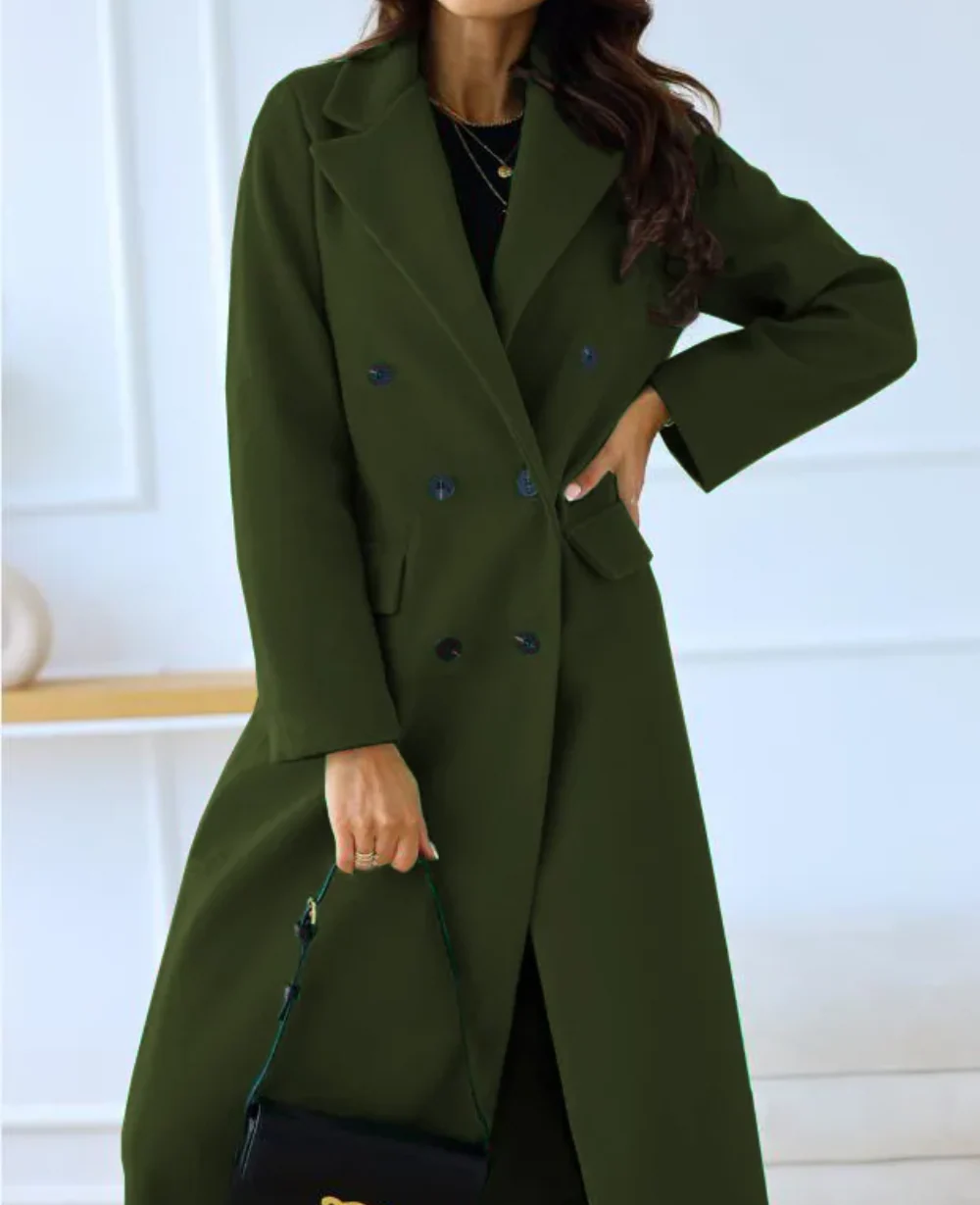 Dames Lange Jas – Wolmix – Getailleerd Model – Dubbelrijige Sluiting – Elegante Uitstraling