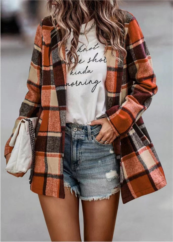 Dames cardigan jas – Oversized pasvorm – Wolachtig – Ruitprint – Open front – Lange mouw