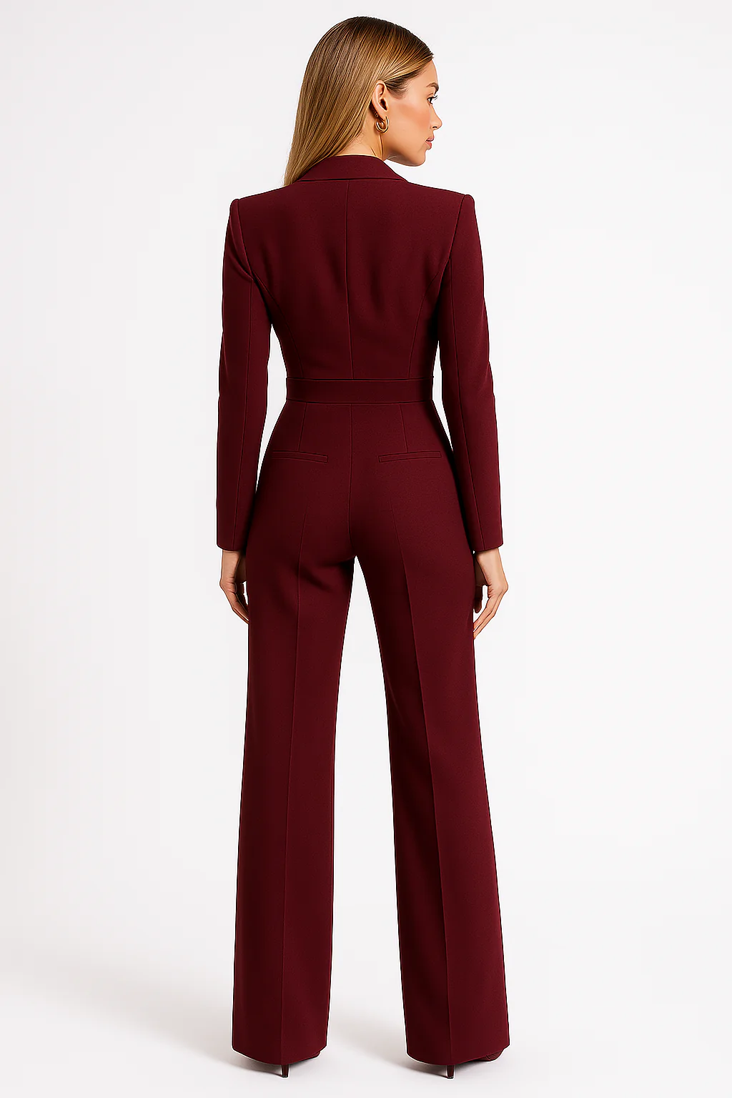 Dames Jumpsuit – Getailleerde Pasvorm – V-Hals – Lange Mouw – Wijde Pijpen Elegante Look