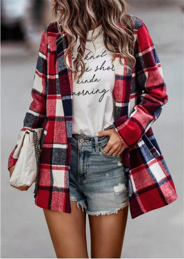 Dames cardigan jas – Oversized pasvorm – Wolachtig – Ruitprint – Open front – Lange mouw