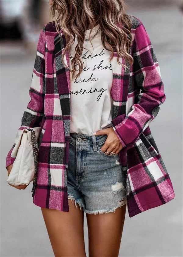 Dames cardigan jas – Oversized pasvorm – Wolachtig – Ruitprint – Open front – Lange mouw