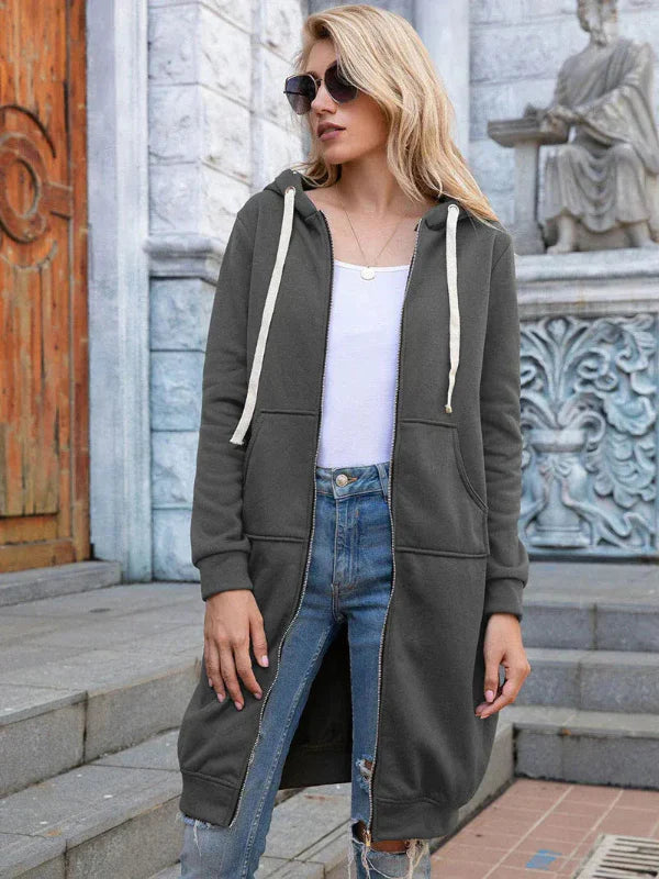 Dames Hoodie Sweatshirt – Oversized Pasvorm – Zacht Katoen – Lange Lengte – Ritssluiting