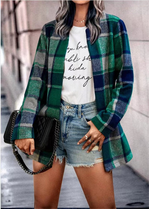 Dames cardigan jas – Oversized pasvorm – Wolachtig – Ruitprint – Open front – Lange mouw