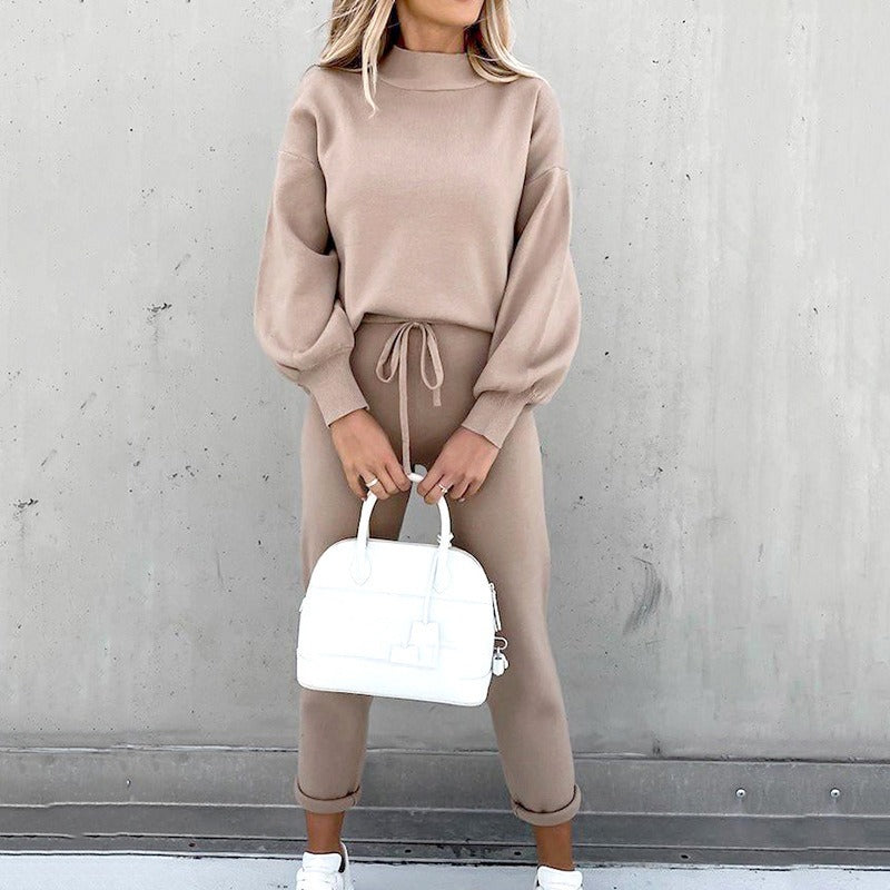 Dames Loungewear Set – Relaxte Pasvorm – Zachte Gebreide Stof – Joggingbroek met Cuffs