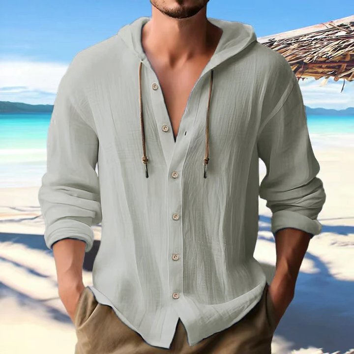 Effen hoodie met lange mouwen en knoopsluiting voor heren
