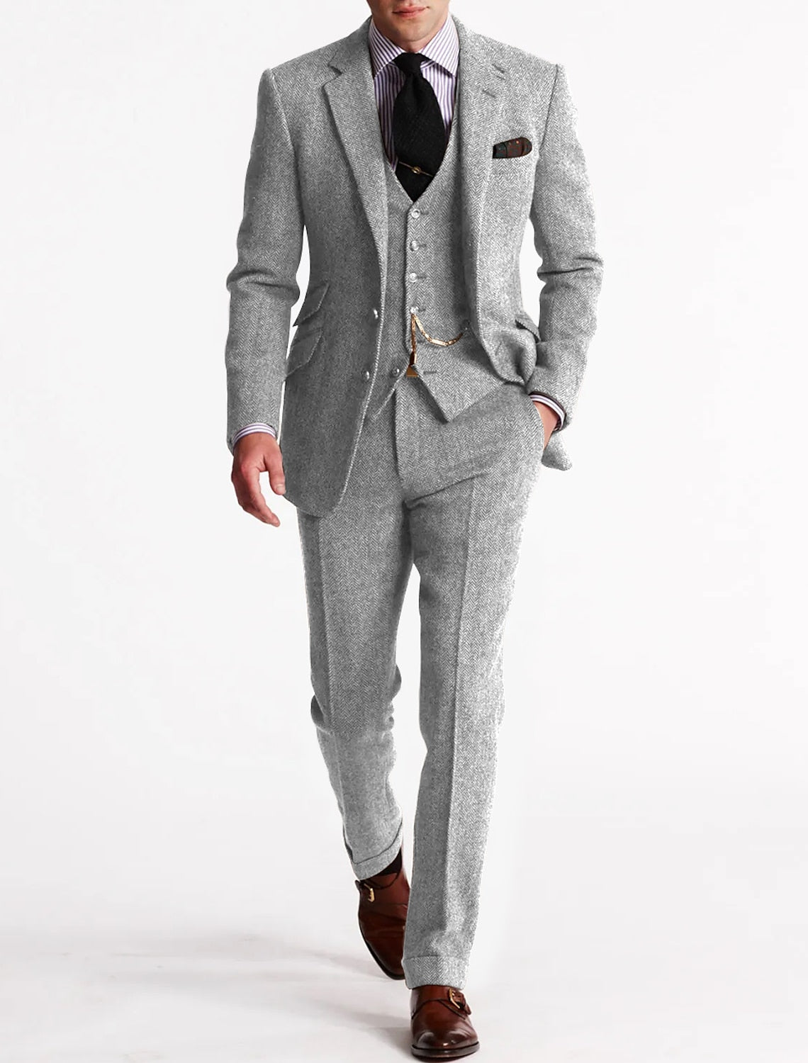 Elegante Drie-Delige Tweed Tuxedo voor Heren