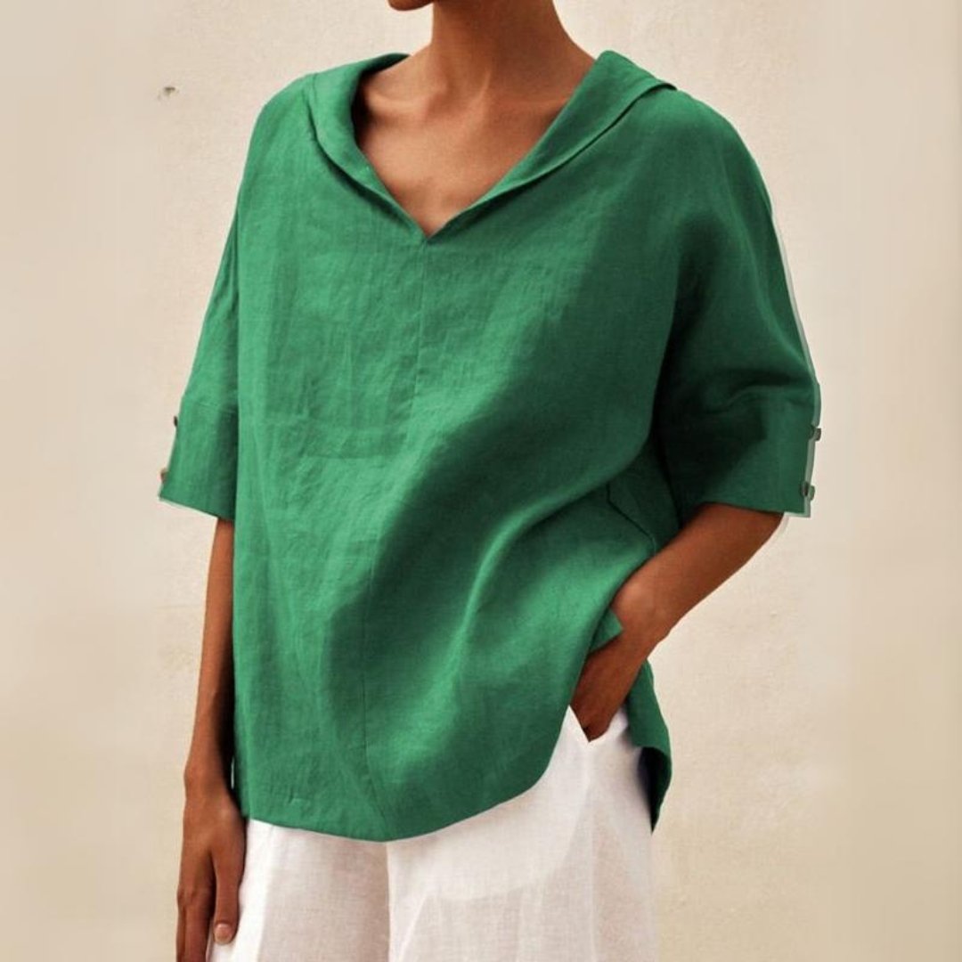 Relaxte Linnen Blouse voor Dames – V-Hals en Luchtig Comfort
