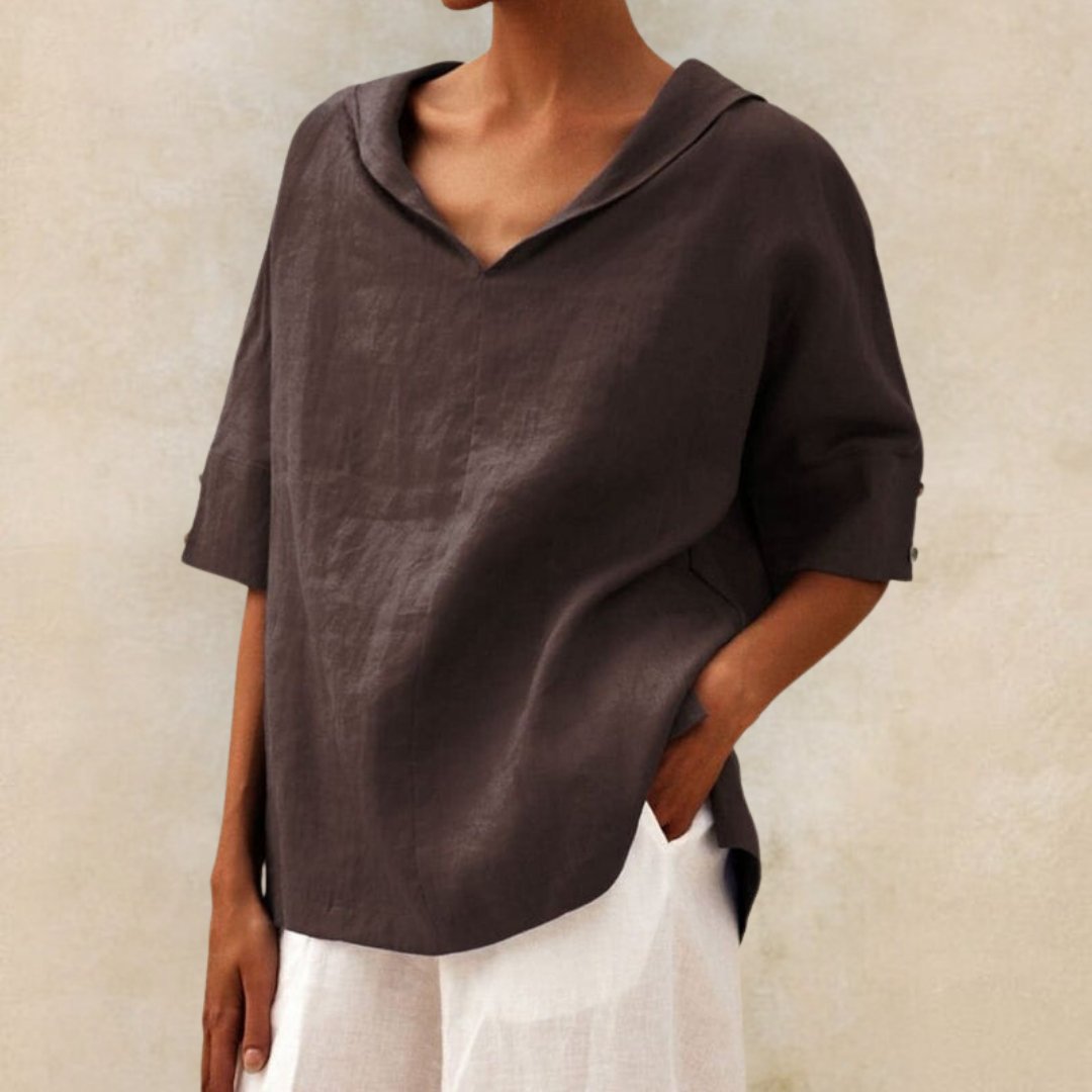 Relaxte Linnen Blouse voor Dames – V-Hals en Luchtig Comfort
