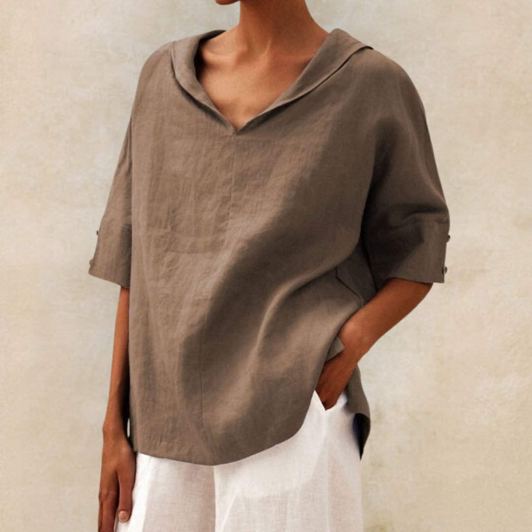 Relaxte Linnen Blouse voor Dames – V-Hals en Luchtig Comfort