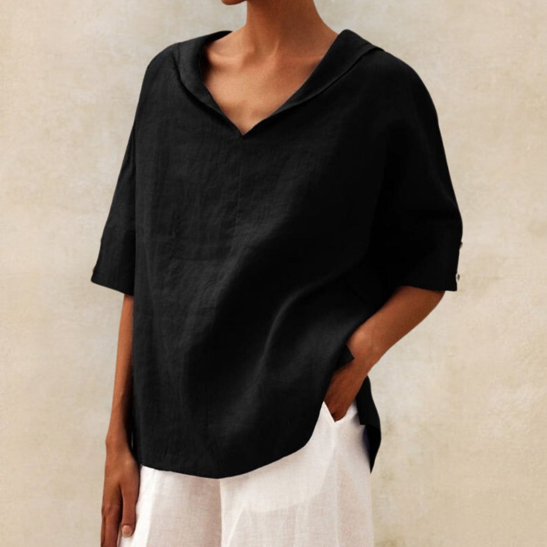 Relaxte Linnen Blouse voor Dames – V-Hals en Luchtig Comfort