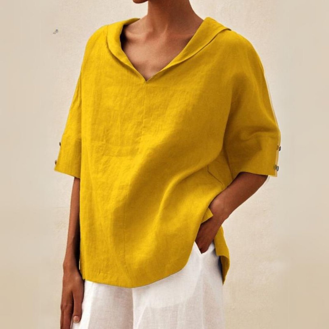 Relaxte Linnen Blouse voor Dames – V-Hals en Luchtig Comfort
