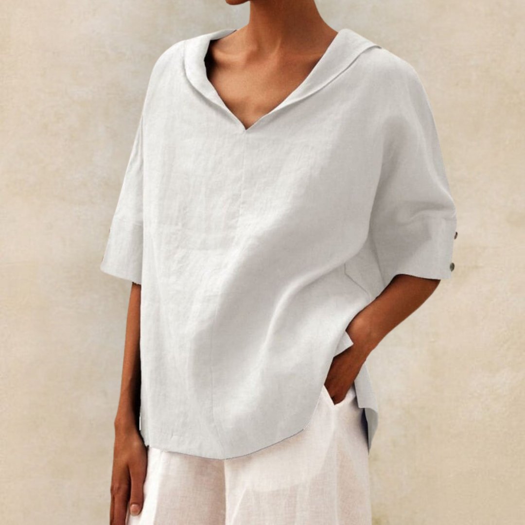 Relaxte Linnen Blouse voor Dames – V-Hals en Luchtig Comfort