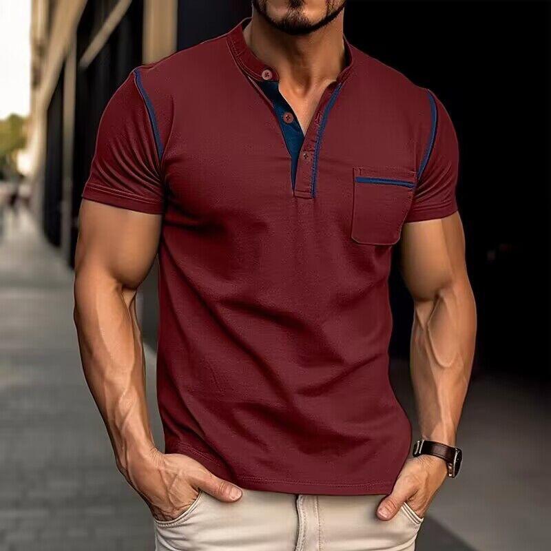 Casual Katoenen Henley T-Shirt met Kleurenblok voor heren