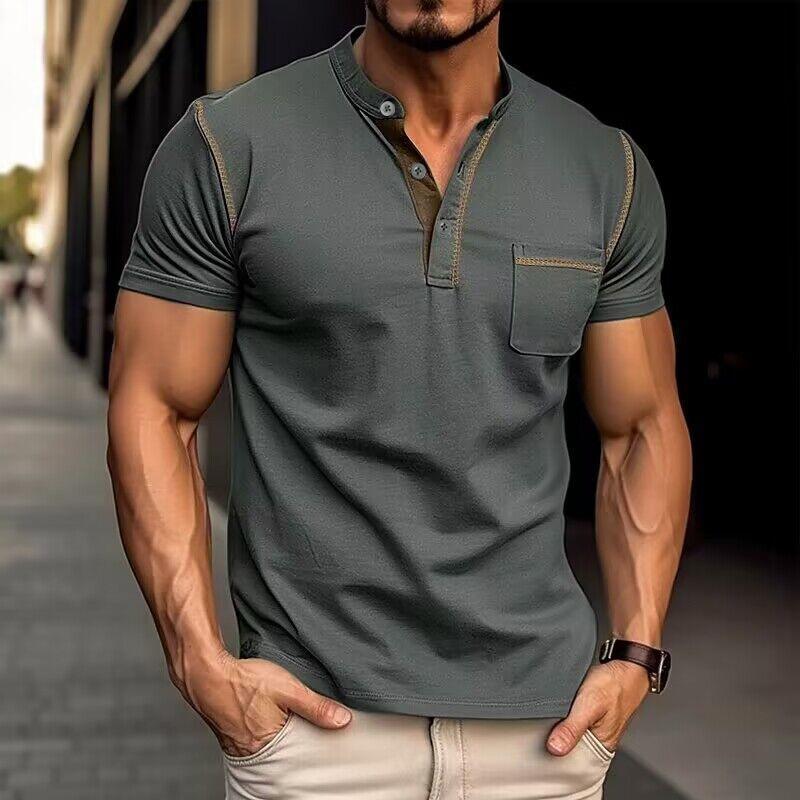 Casual Katoenen Henley T-Shirt met Kleurenblok voor heren
