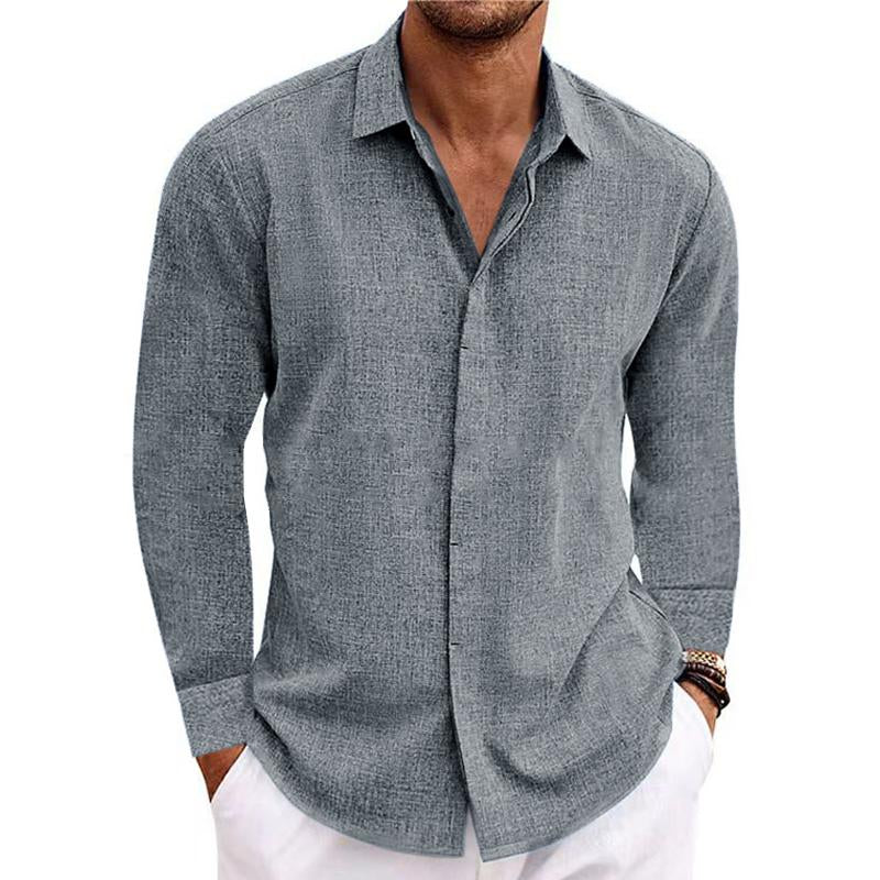 Heren Shirt in Effen Kleur van Katoen en Linnen voor heren