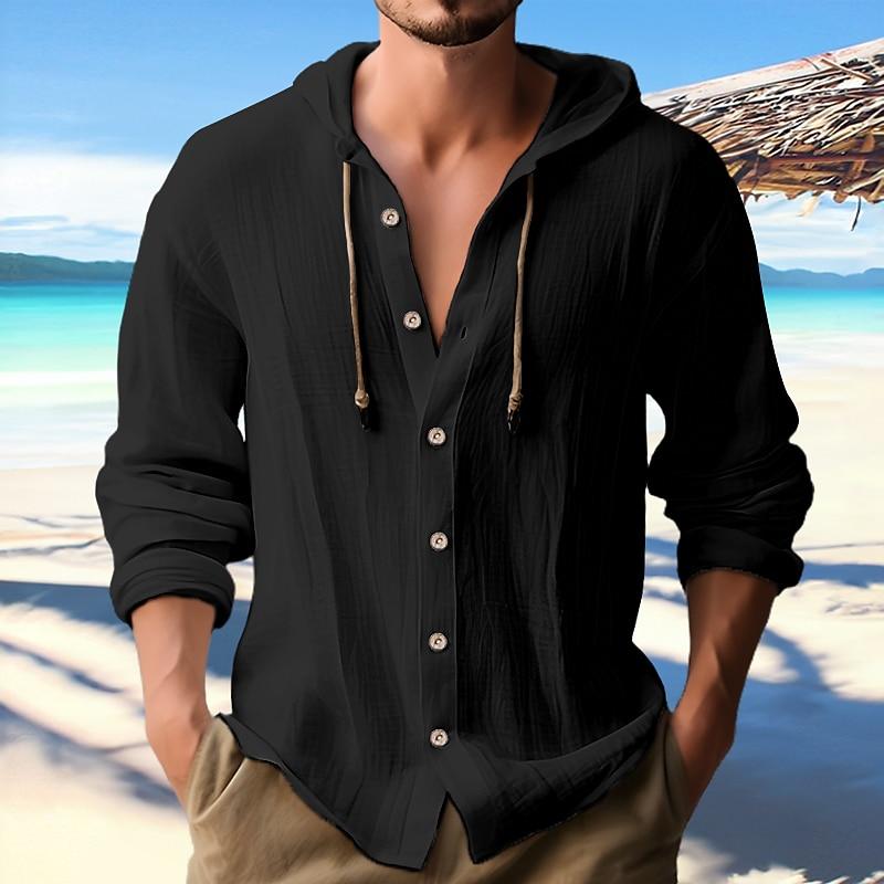 Effen hoodie met lange mouwen en knoopsluiting voor heren
