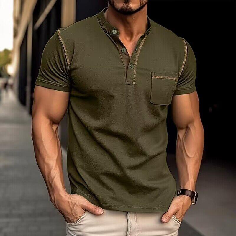 Casual Katoenen Henley T-Shirt met Kleurenblok voor heren