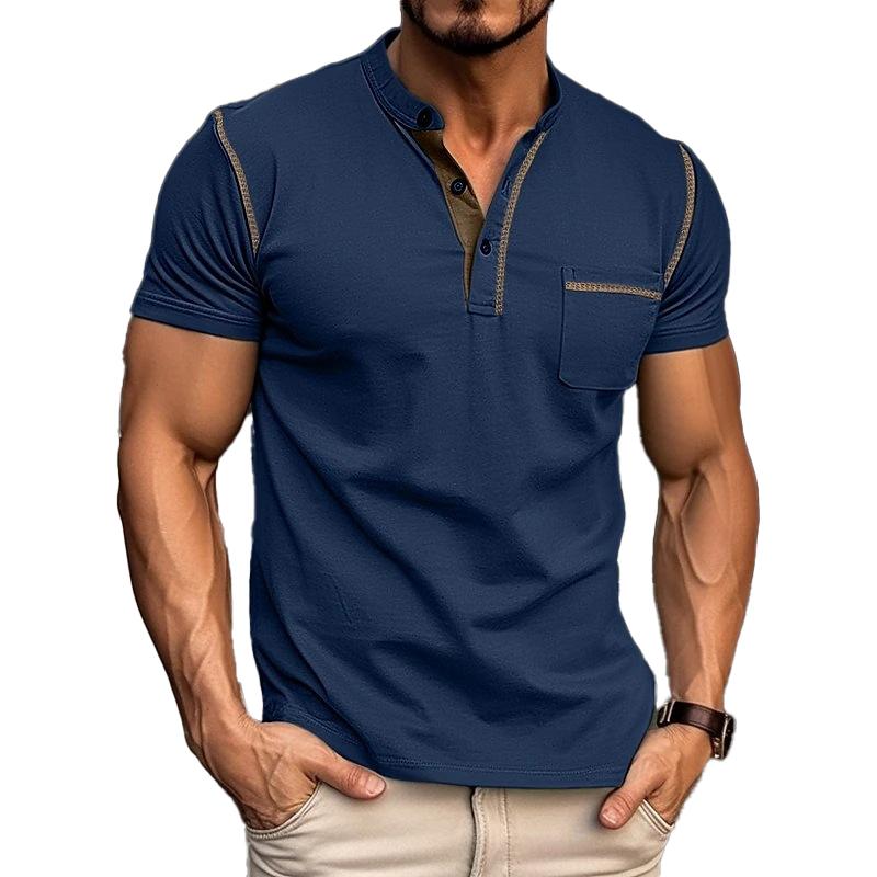 Casual Katoenen Henley T-Shirt met Kleurenblok voor heren