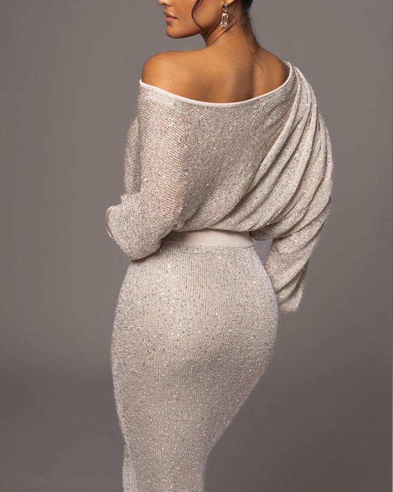 Gebreide off-shoulder maxi jurk voor dames