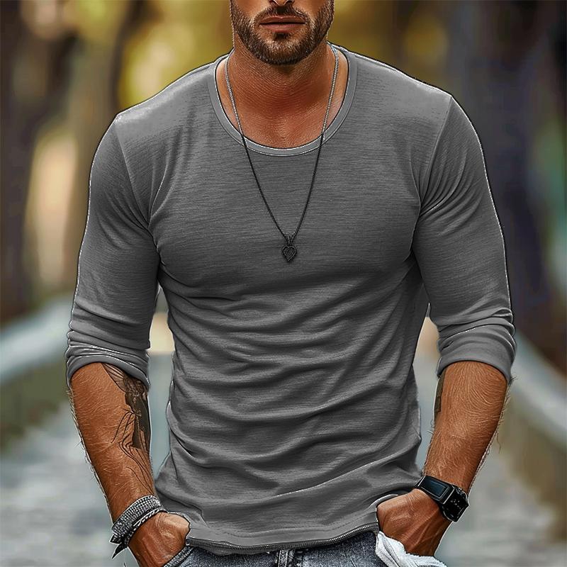 Casual Heren T-Shirt met Lange Mouwen en Ronde Hals voor heren