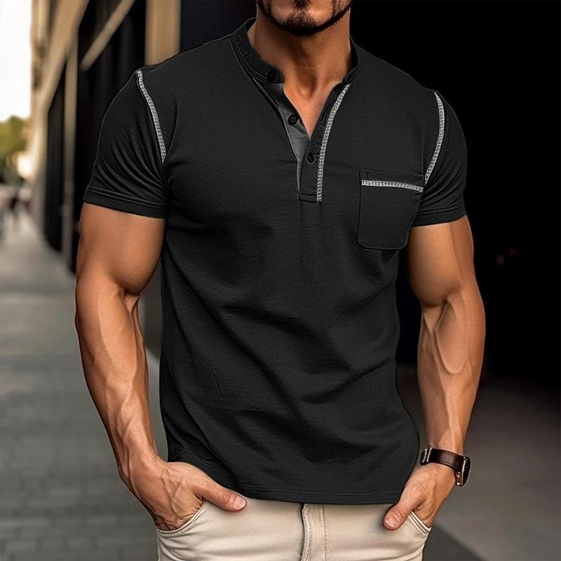 Casual Katoenen Henley T-Shirt met Kleurenblok voor heren