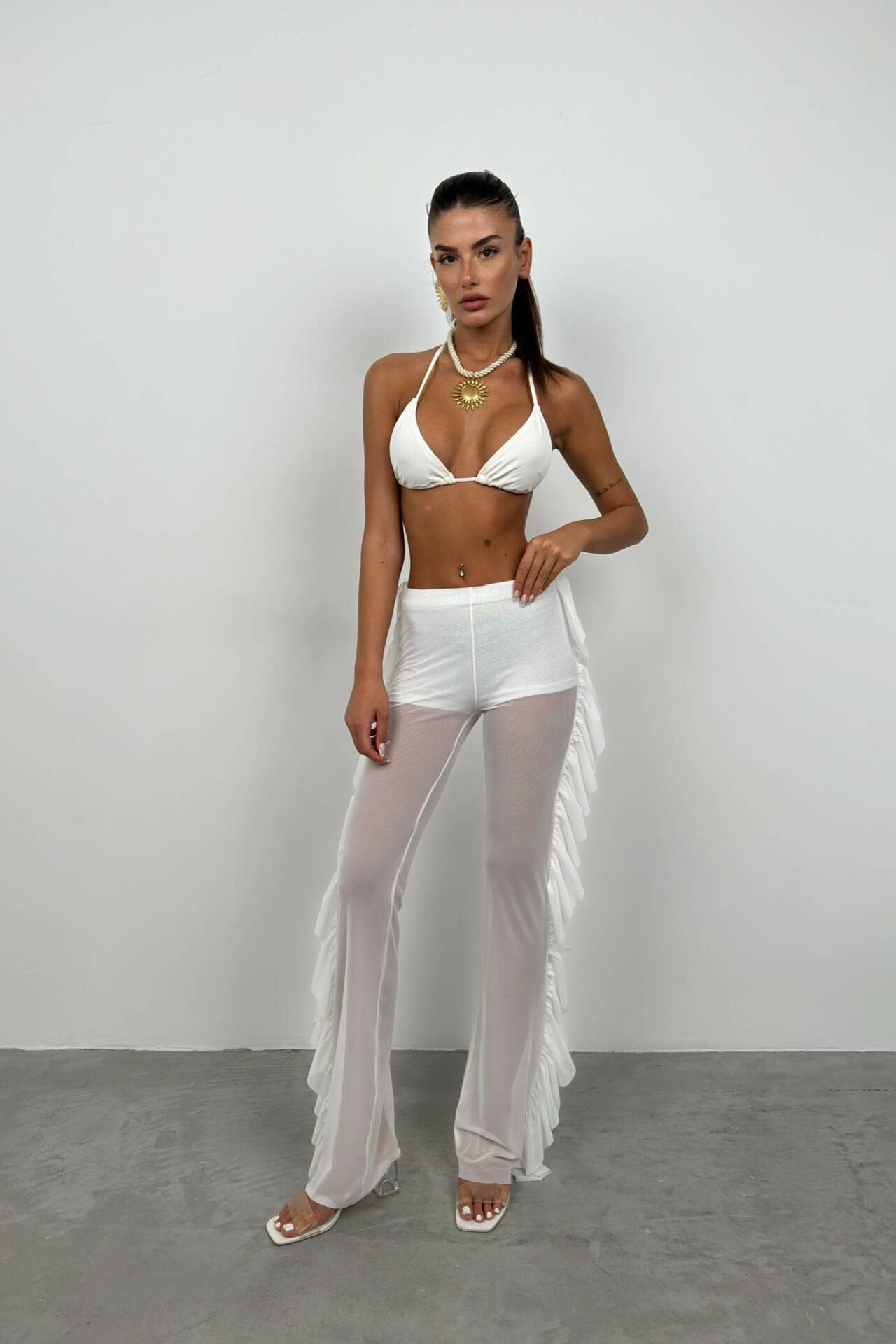 Gelaagde Transparante Witte Broek