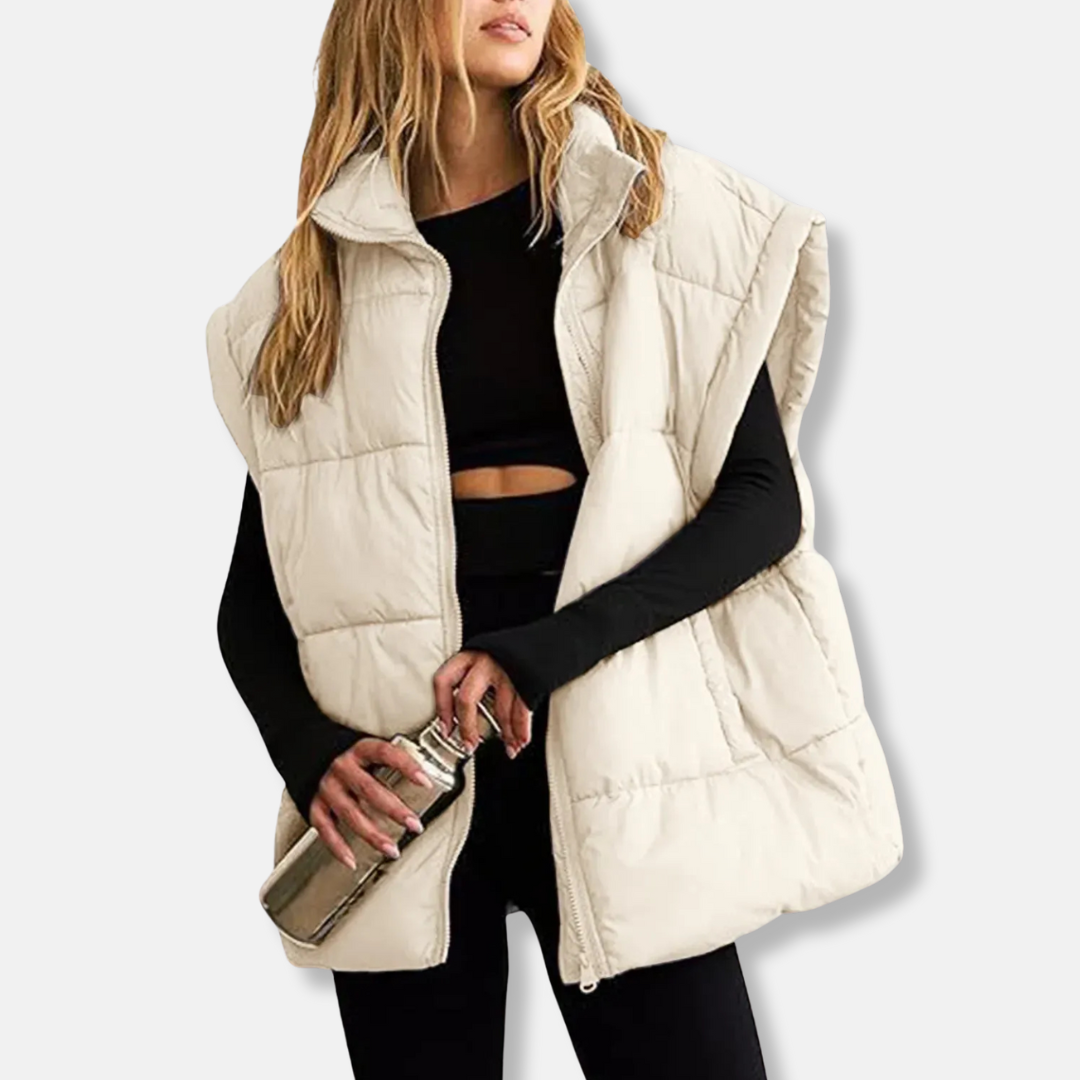 Women's Puffer Vest – Padded – Relaxed Fit – High Collar – Hip Length