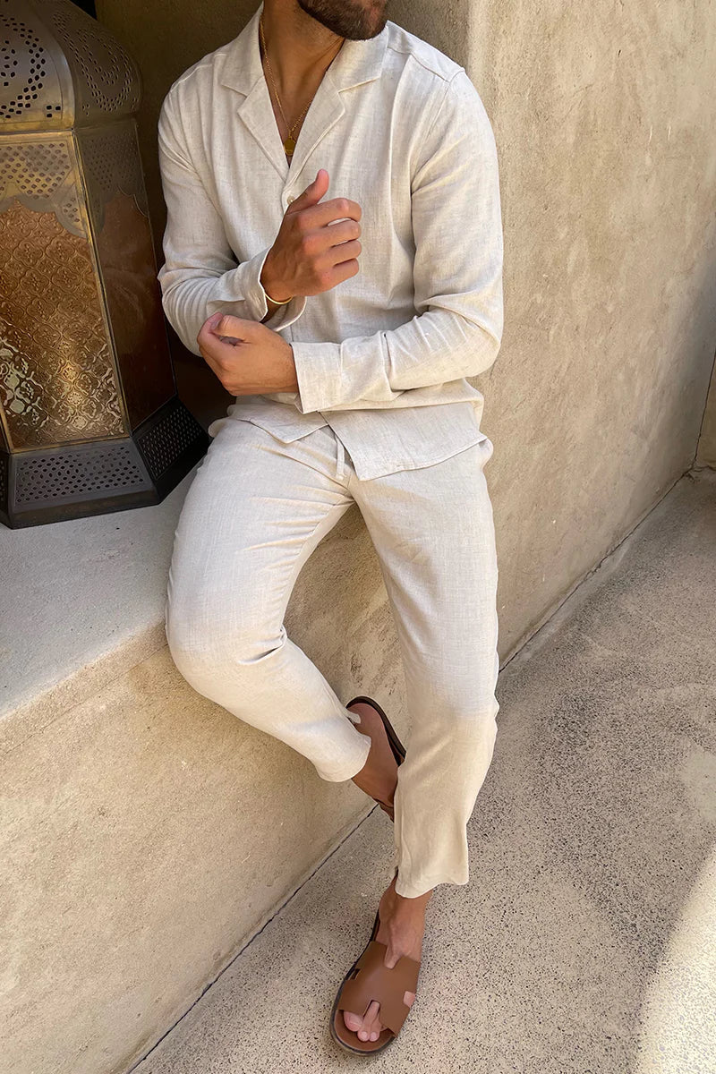 Stijlvolle Heren Linnen Shirt en Broek Set – Ademend, Relaxte Pasvorm