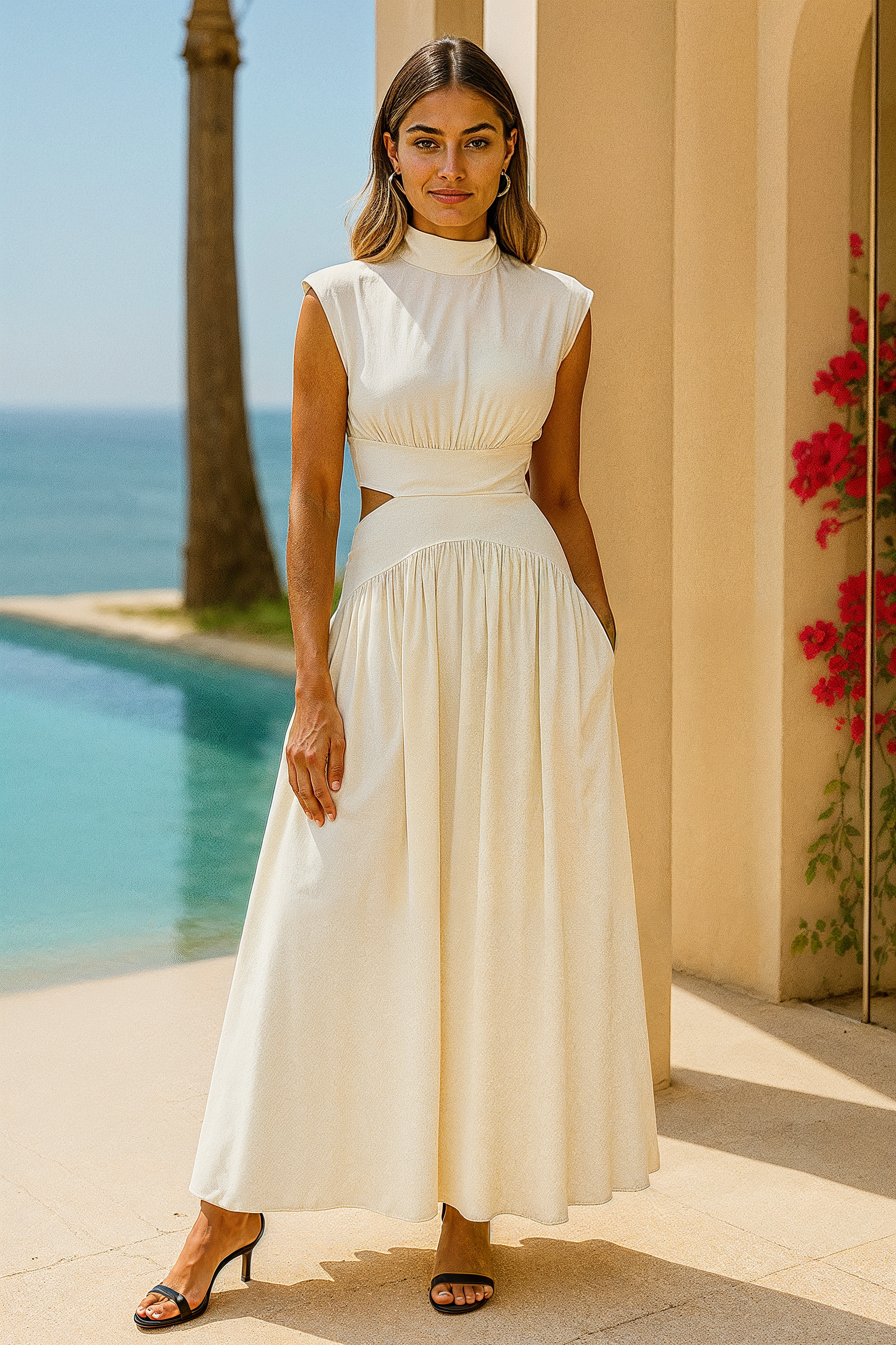 Lange Jurk met Mock Neck en Cut-Outs
