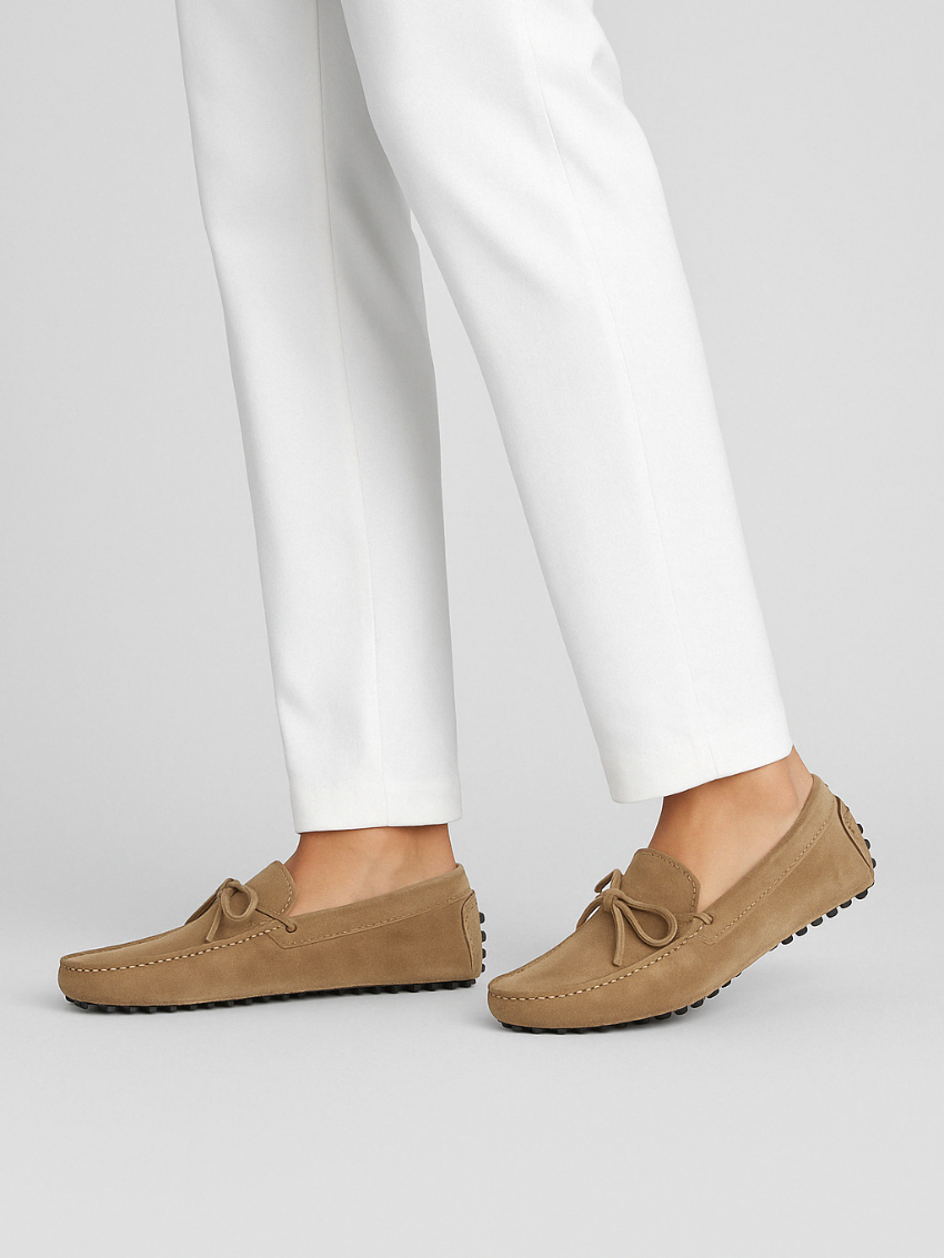 Khaki Kleurige Mocassin Loafers van Katoen voor Heren