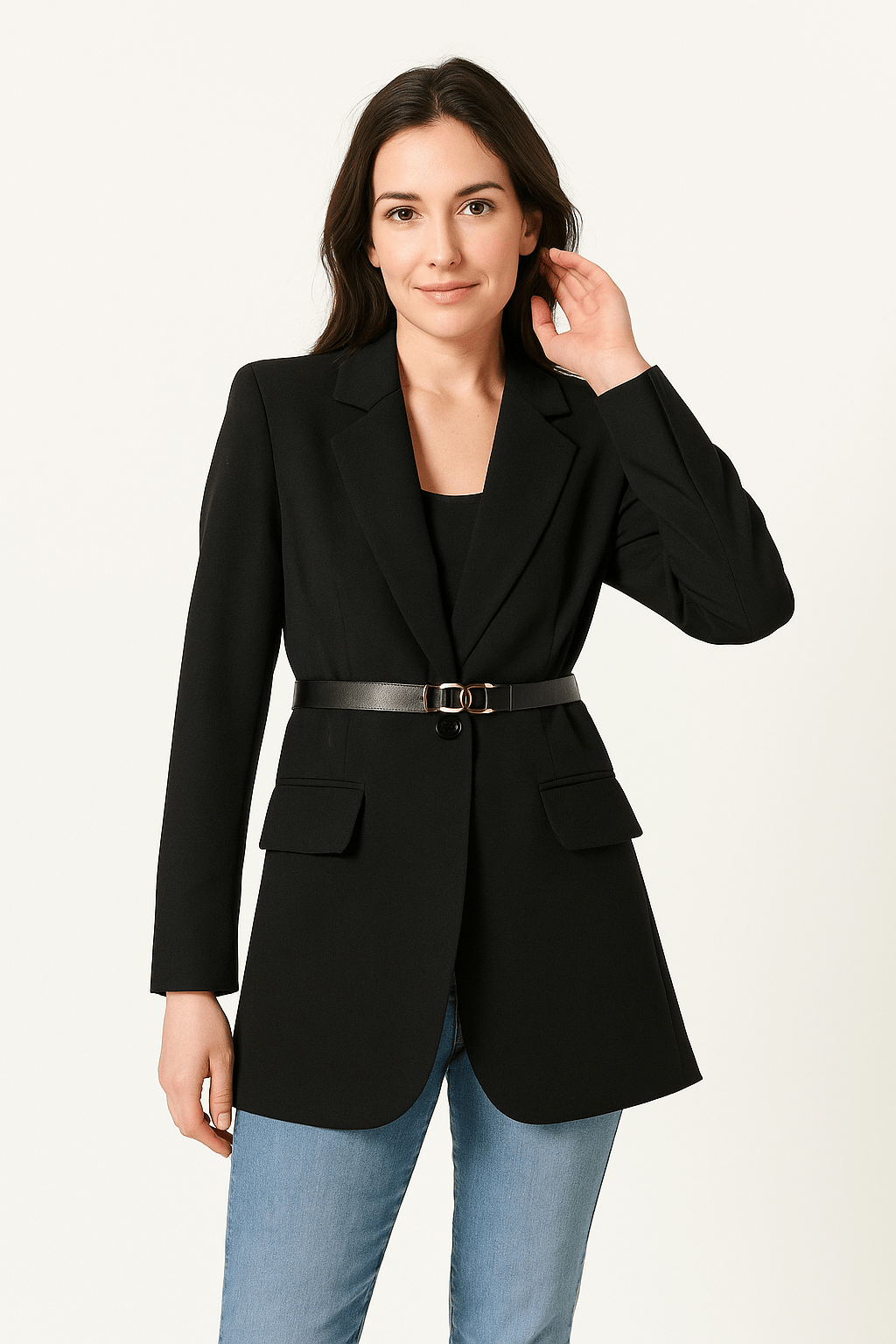 Dames Blazer – Getailleerde Pasvorm – Ceintuur – Lange Mouw – Zakelijk Formeel