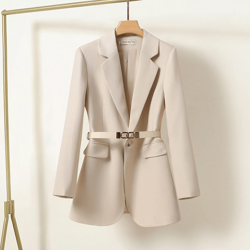 Dames Blazer – Getailleerde Pasvorm – Ceintuur – Lange Mouw – Zakelijk Formeel