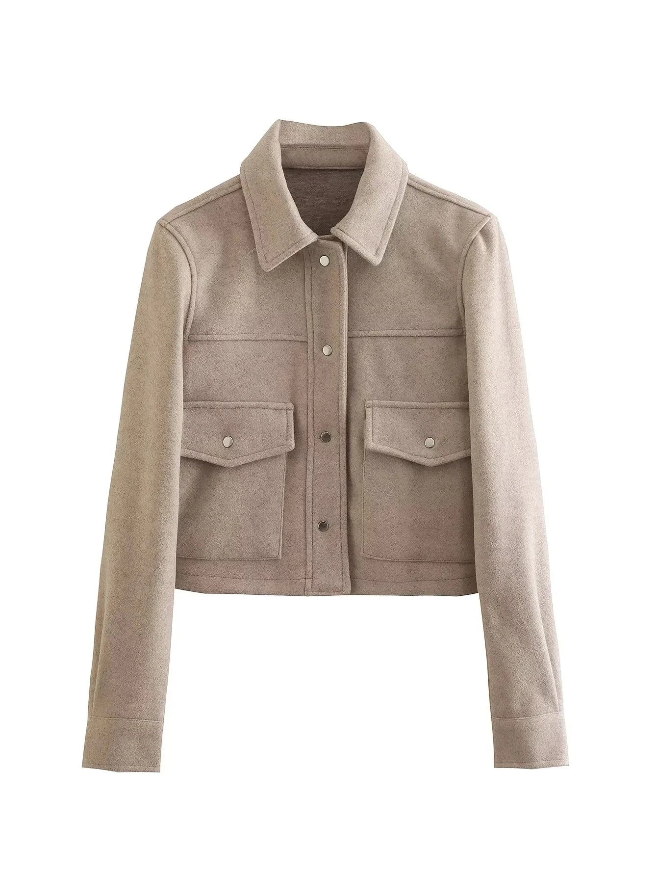 Dames Cropped Jas – Wolmix – Getailleerd Model – Knoopsluiting – Utility Pockets