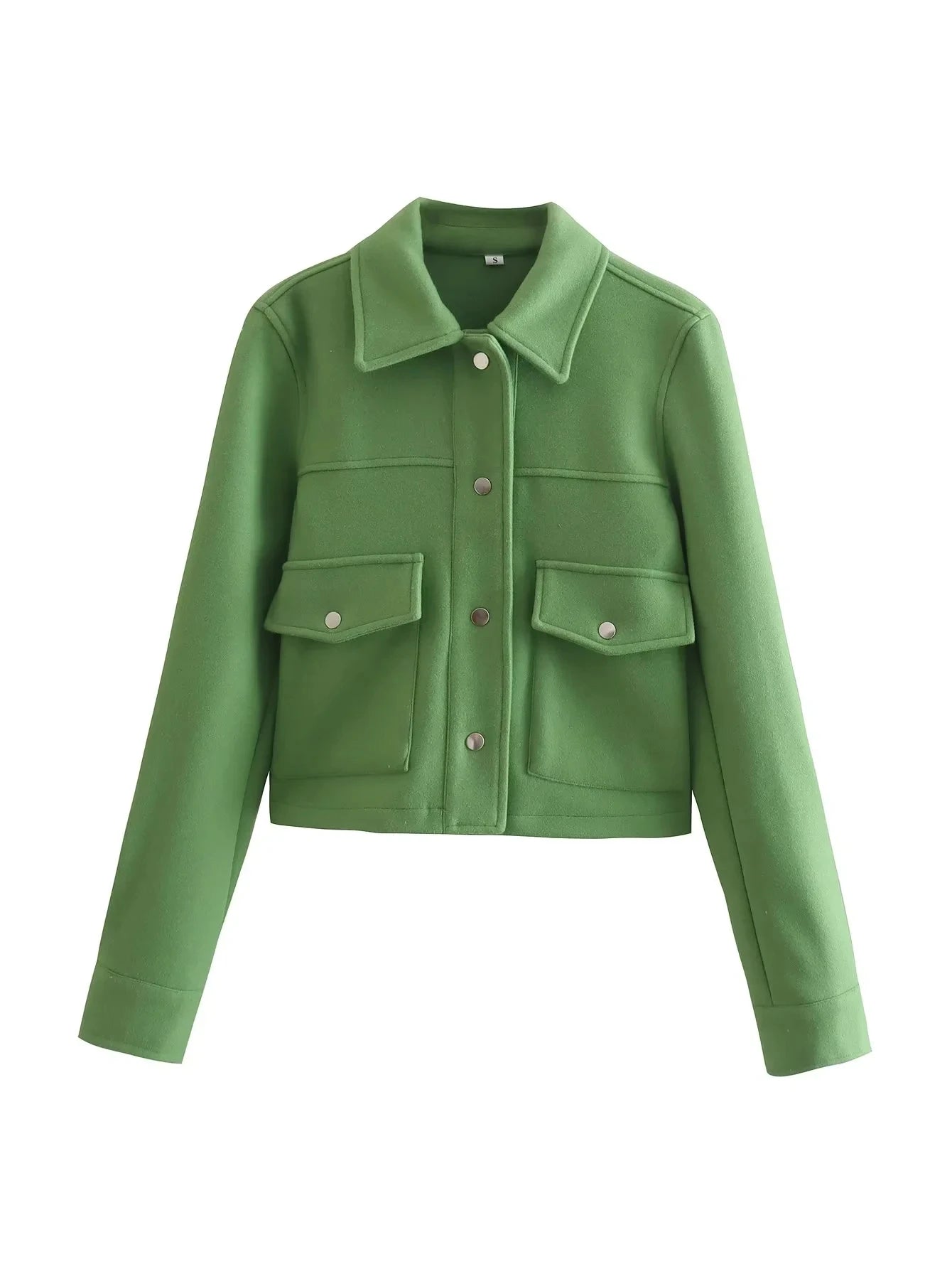 Dames Cropped Jas – Wolmix – Getailleerd Model – Knoopsluiting – Utility Pockets