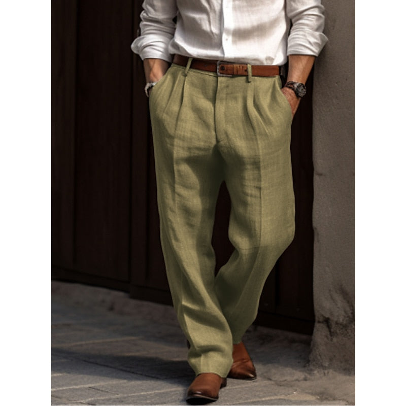 Elegante Geplooide Linnen Broek voor Heren