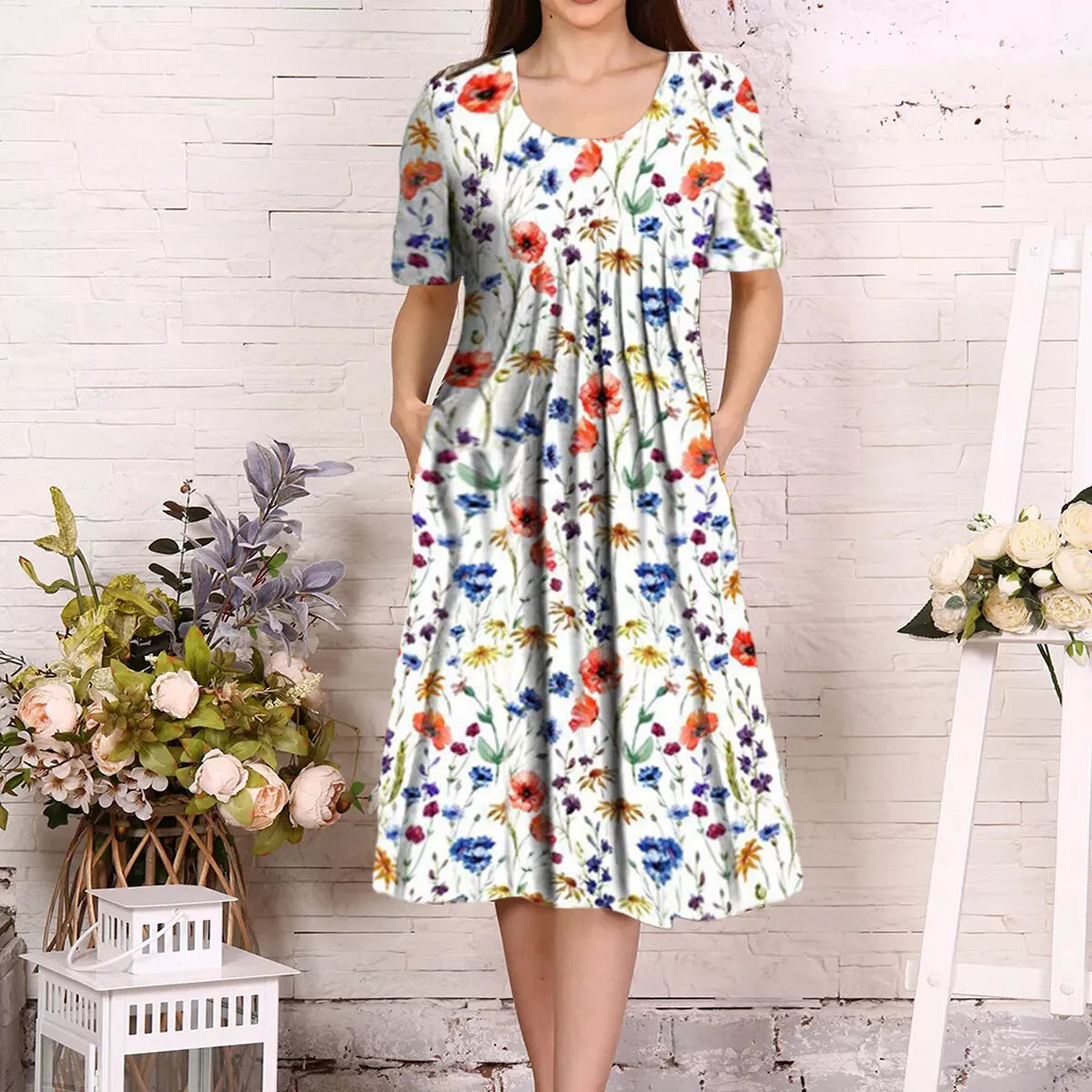 Zomerse Midi Jurk met Bloemenprint voor Dames