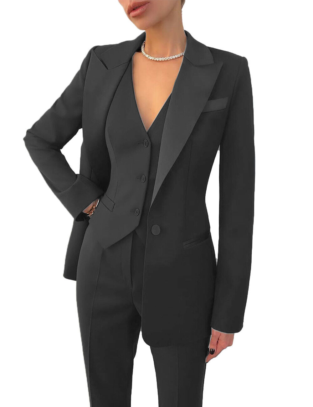Stijlvolle Dames 3-Delige Kostuum Set – Blazer, Vest & Broek voor het Hele Jaar