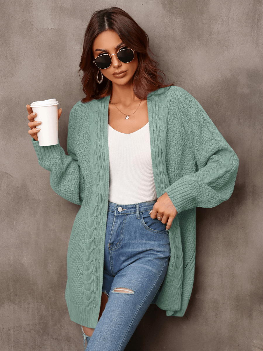 Stijlvolle Groene Kabelgebreide Cardigan voor Dames